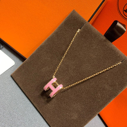 POP H NECKLACE PINK PENDANT GOLD HARDWARE