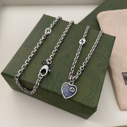 GG HEARTS STERLING SILVER BLUE ENAMEL PENDANT NECKLACE