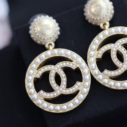 DOUBLE C PEARL GOLD EARRINGS