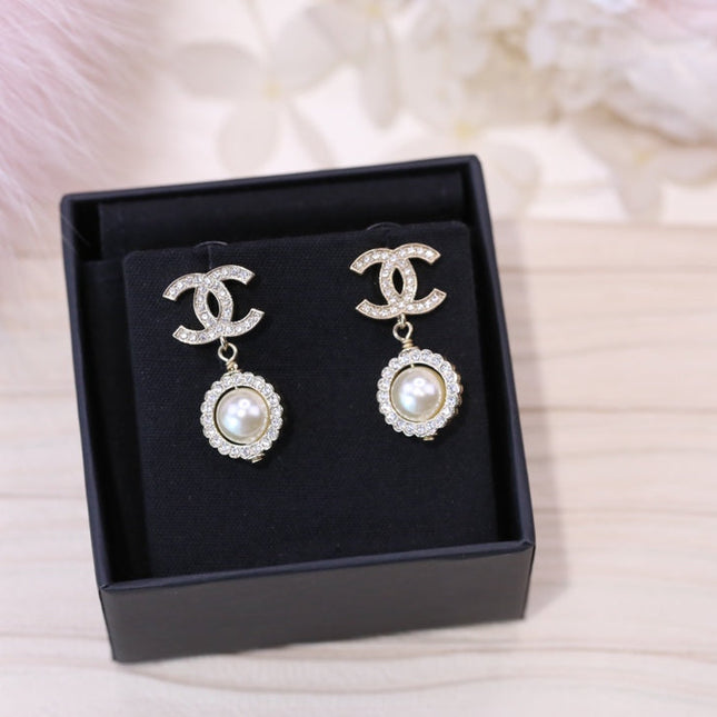 DOUBLE C PEARL SILVER DIAMOND EARRINGS