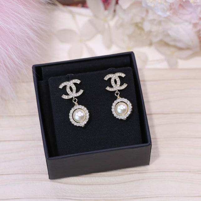 DOUBLE C PEARL SILVER DIAMOND EARRINGS