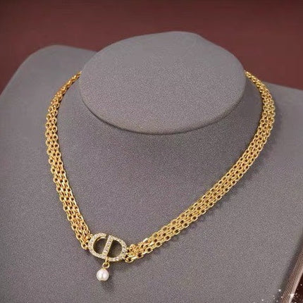 CD THREE-LAYER CHAIN CD PEARL NECKLACE