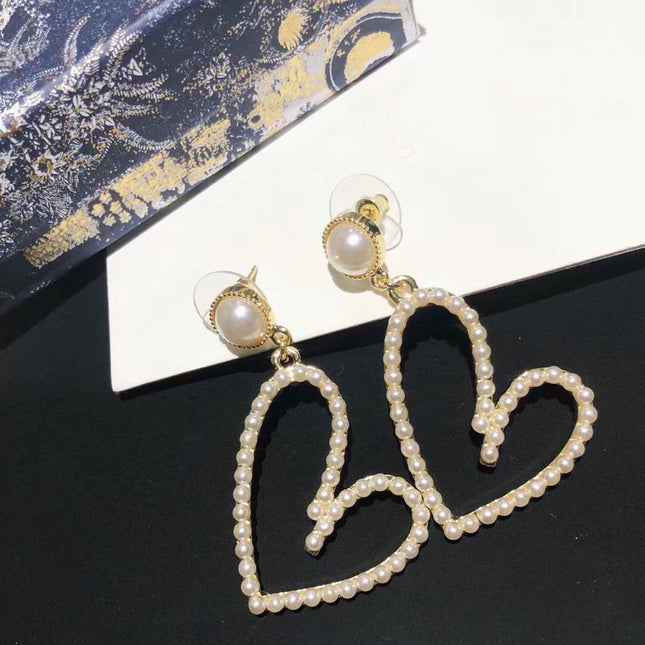 PEARL GOLD PLATED OPEN HEART  EARRINGS