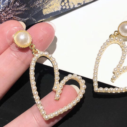 PEARL GOLD PLATED OPEN HEART  EARRINGS