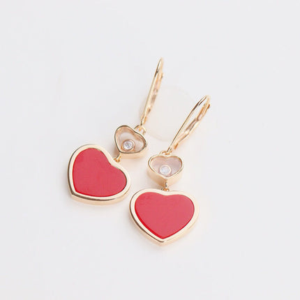 HAPPY HEART EARRINGS CARNELIAN PINK GOLD DIAMOND