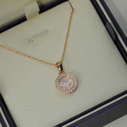 HAPPY HEART PEDANT DIAMOND PINK GOLD NECKLACE