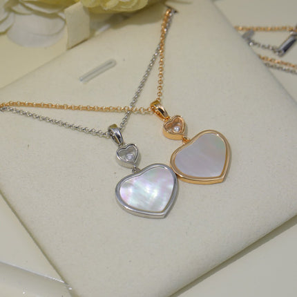 HAPPY HEART WHITE MOP NECKLACE SILVER DIAMOND 01