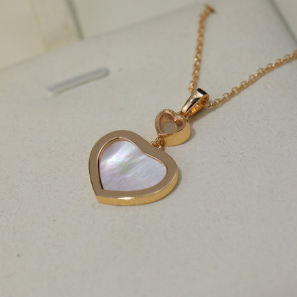 HAPPY HEART WHITE MOP NECKLACE PINK GOLD DIAMOND