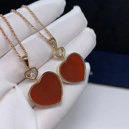 HAPPY HEART CARNELIAN NECKLACE PINK GOLD DIAMOND