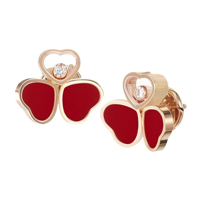 HAPPY HEART CARNELIAN EARRINGS PINK GOLD DIAMOND