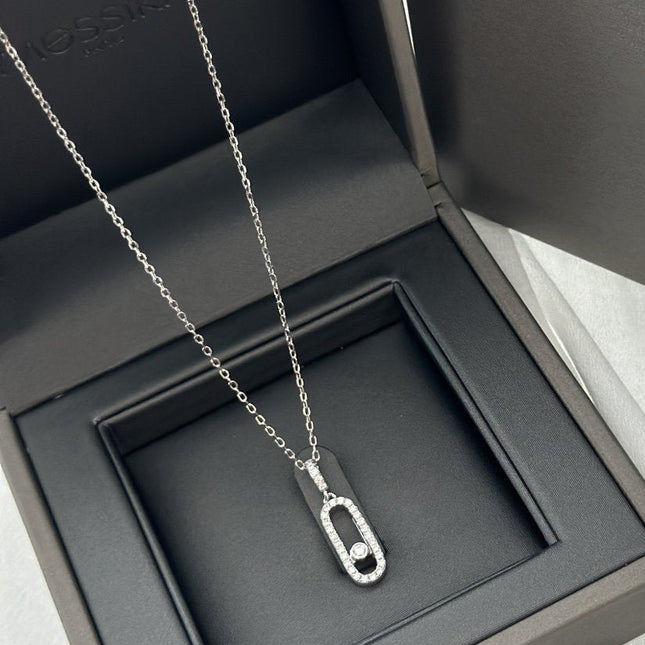 MOVE UNO LM SILVER DIAMOND PAVED NECKLACE