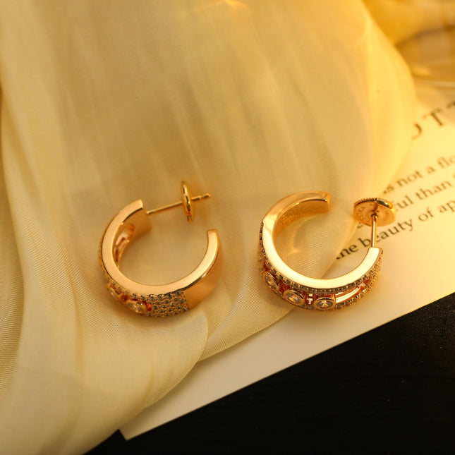 CREOLES MOVE PAVED PINK GOLD DIAMOND EARRINGS