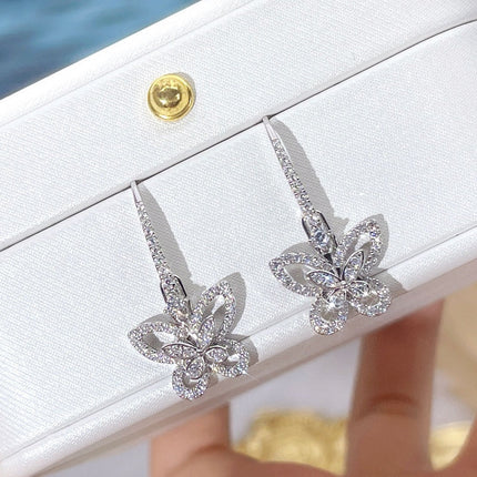 DOUBLE BUTTERFLY SILHOUETTE SILVER DIAMOND EARRINGS