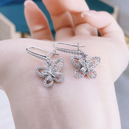 DOUBLE BUTTERFLY SILHOUETTE SILVER DIAMOND EARRINGS