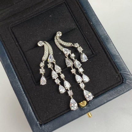 TRIPE SILVER DIAMOND WATER DROP EARRINGS