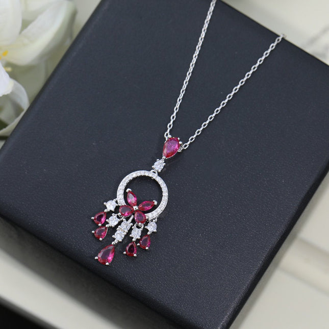 BUTTERFLY CHANDELIER CLASSIC PINK SILVER DIAMOND NECKLACE