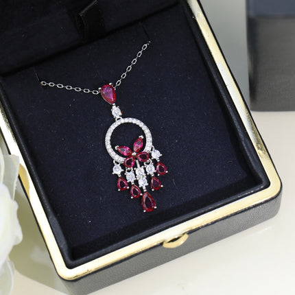 BUTTERFLY CHANDELIER CLASSIC PINK SILVER DIAMOND NECKLACE