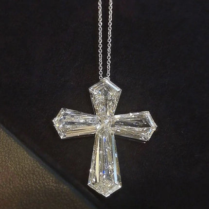 BAGUETTE CUT SILVER DIAMOND CROSS NECKLACE