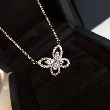 BUTTERFLY SILHOUETTE SILVER DIAMOND NECKLACE