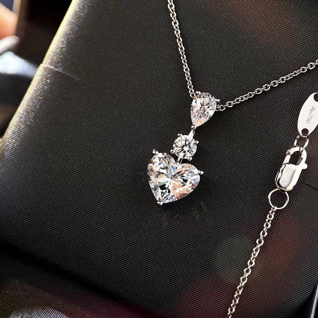 HEART WATER SILVER DIAMOND PAVED NECKLACE