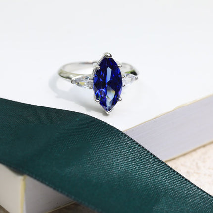 PROMISE MARQUISE CUT BLUE DIAMOND ENGAGEMENT RING