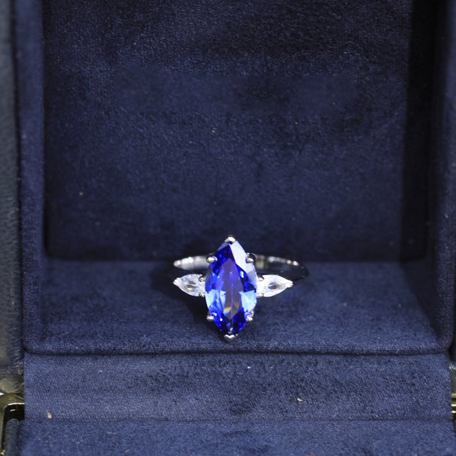 PROMISE MARQUISE CUT BLUE DIAMOND ENGAGEMENT RING