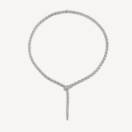 SERPENT DIAMOND PAVED SLIM SILVER NECKLACE