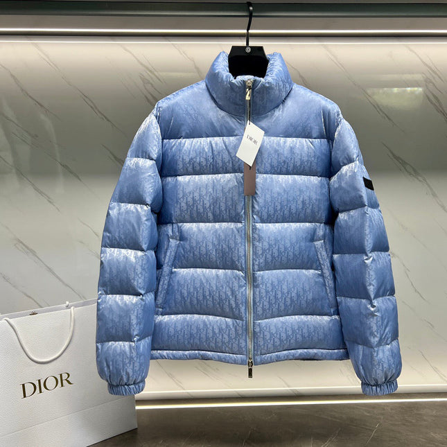 Dior Oblique Down Jacket Blue Jacquard Fabric