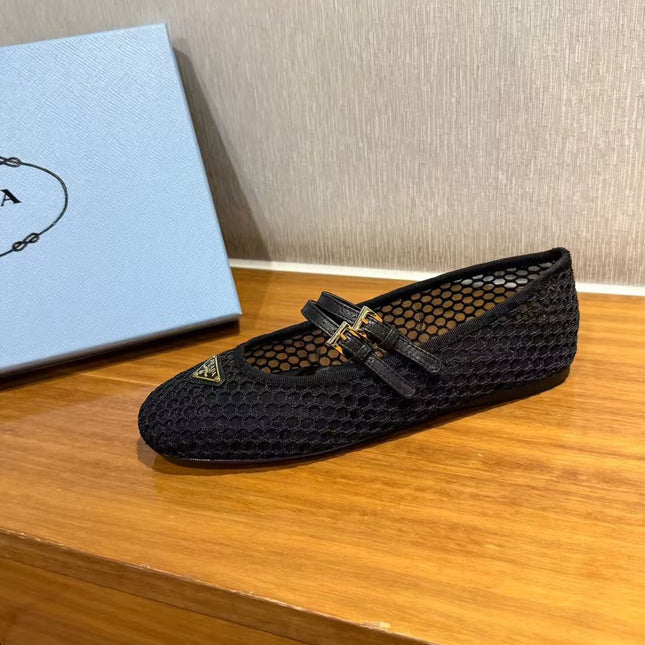 BALLERINAS BALLET FLATS IN BLACK MESH FABRIC