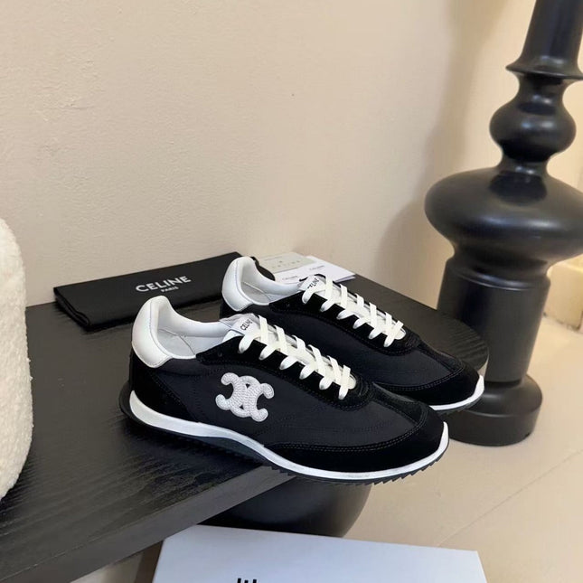 CELINE TRAINRES IN BLACK MIX WHITE SUEDE AND FABRIC