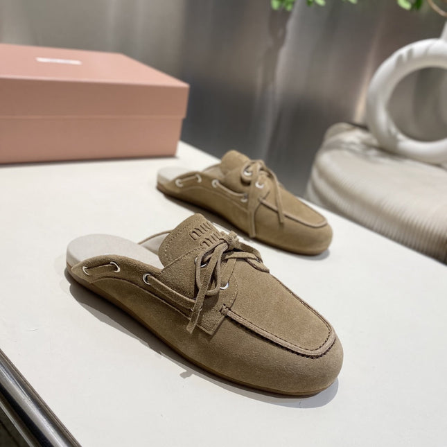 MIU FADED MULE IN LIGHT BROWN ECRU SUEDE