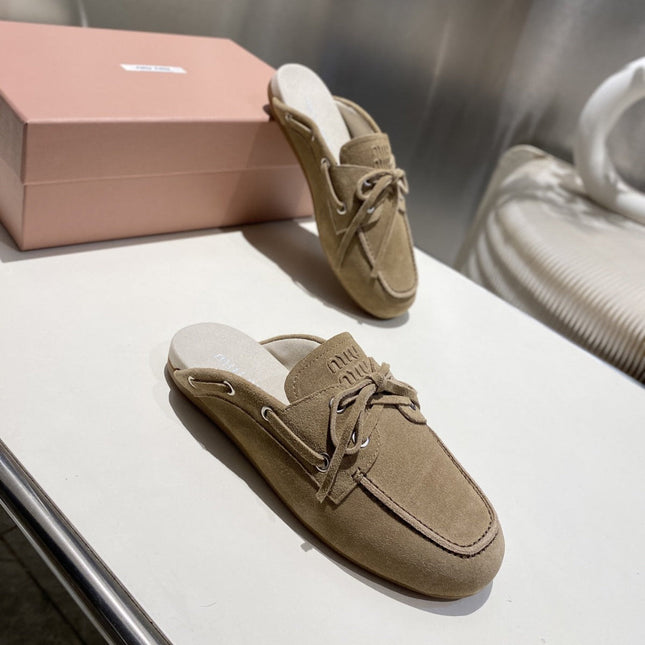 MIU FADED MULE IN LIGHT BROWN ECRU SUEDE