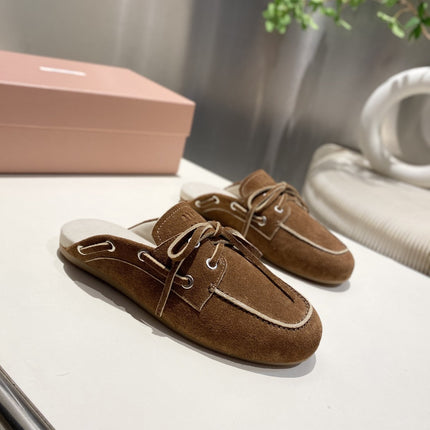 MIU FADED MULE IN BROWN ECRU SUEDE