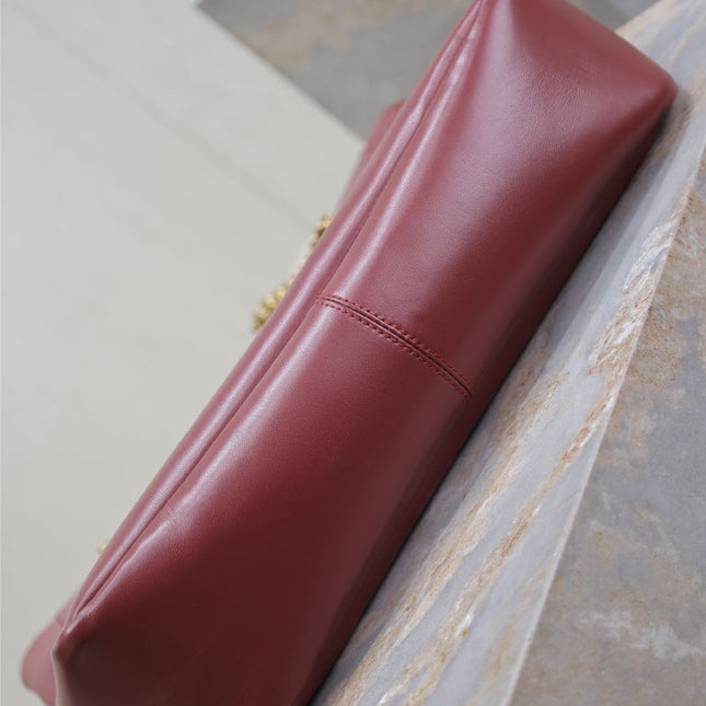 YSL JAMIE 35 IN BURGUNDY RED CALFSKIN GOLD HARDWARE