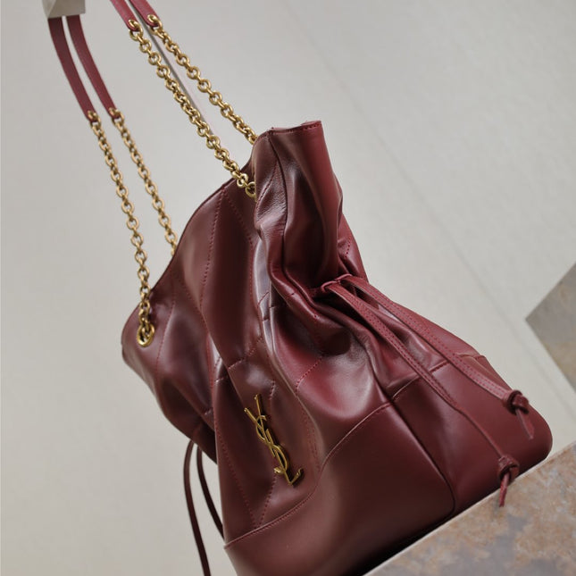 YSL JAMIE 35 IN BURGUNDY RED CALFSKIN GOLD HARDWARE