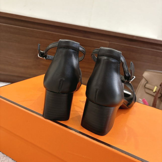 HM ENCENS SANDAL 5CM IN BLACK CALFSKIN