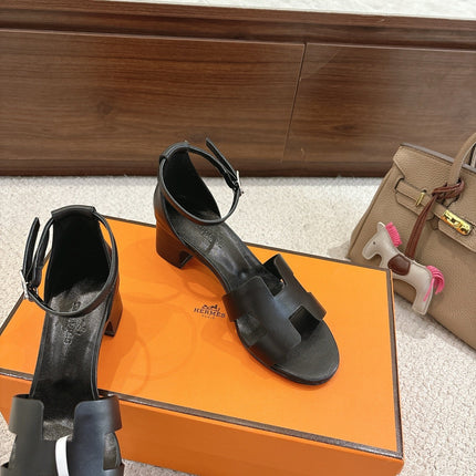 HM ENCENS SANDAL 5CM IN BLACK CALFSKIN