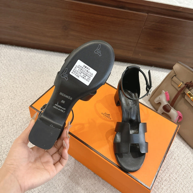 HM ENCENS SANDAL 5CM IN BLACK CALFSKIN