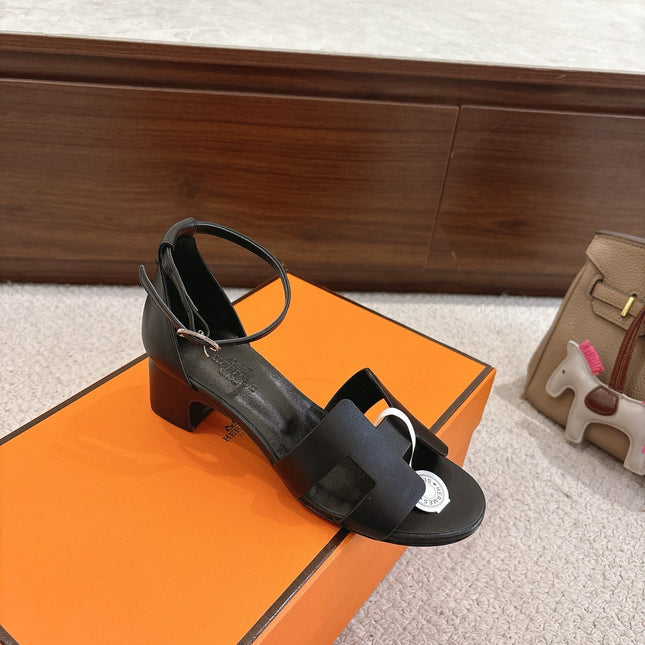 HM ENCENS SANDAL 5CM IN BLACK CALFSKIN