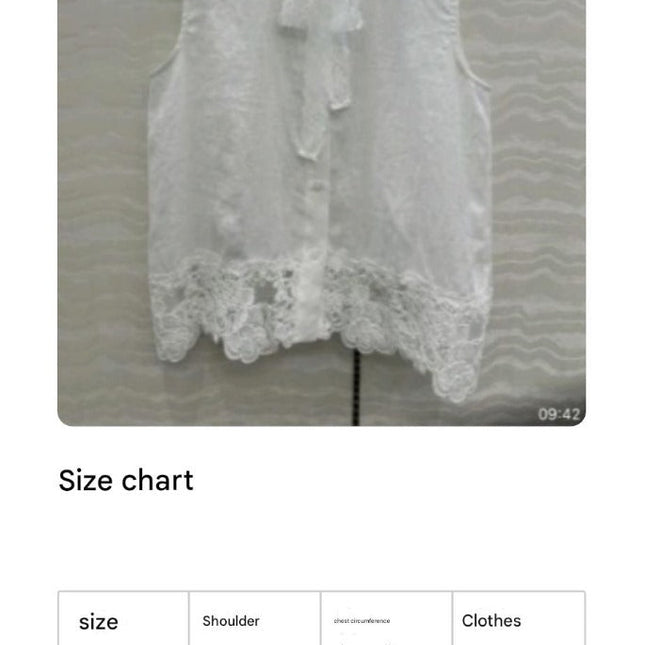 SLEEVELESS BLOUSE IN WHITE LINEN LACE TRIM AND NECK TIE