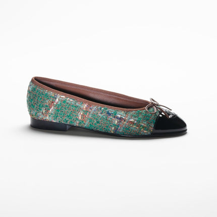 BALLET FLATS DARK GREEN BROWN TWEED