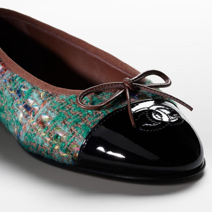 BALLET FLATS DARK GREEN BROWN TWEED