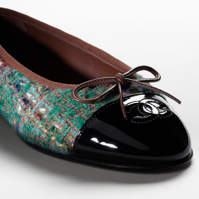 BALLET FLATS DARK GREEN BROWN TWEED