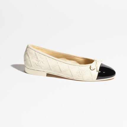 BALLET FLATS IVORY BLACK LAMBSKIN