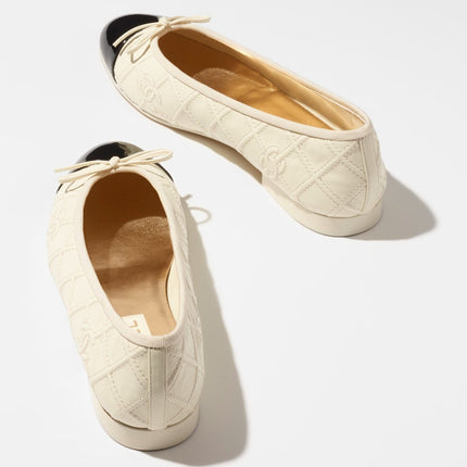 BALLET FLATS IVORY BLACK LAMBSKIN