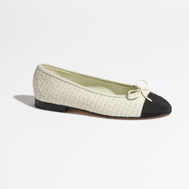 BALLET FLATS LIGHT GRAY WHITE BLACK TWEED