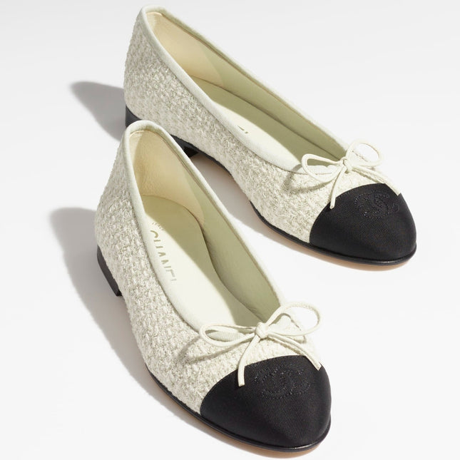 BALLET FLATS LIGHT GRAY WHITE BLACK TWEED