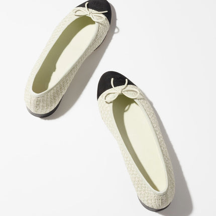 BALLET FLATS LIGHT GRAY WHITE BLACK TWEED