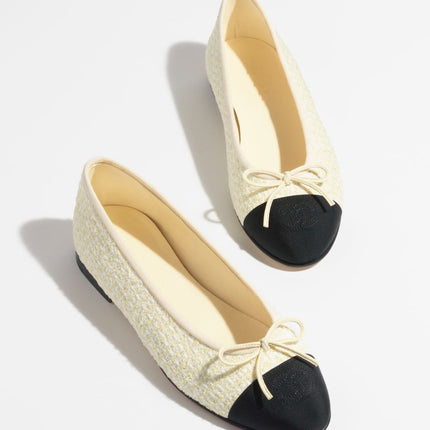 BALLET FLATS LIGHT YELLOW BLACK TWEED