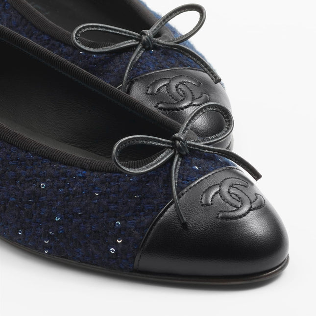 ballet flats navy blue black tweed